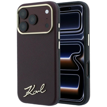 MagSafe-kuori Apple iPhone 18 Pro / 17 Pro:lle, Karl Lagerfeld, Saffiano Small Script Metal Logo, Viininpunainen