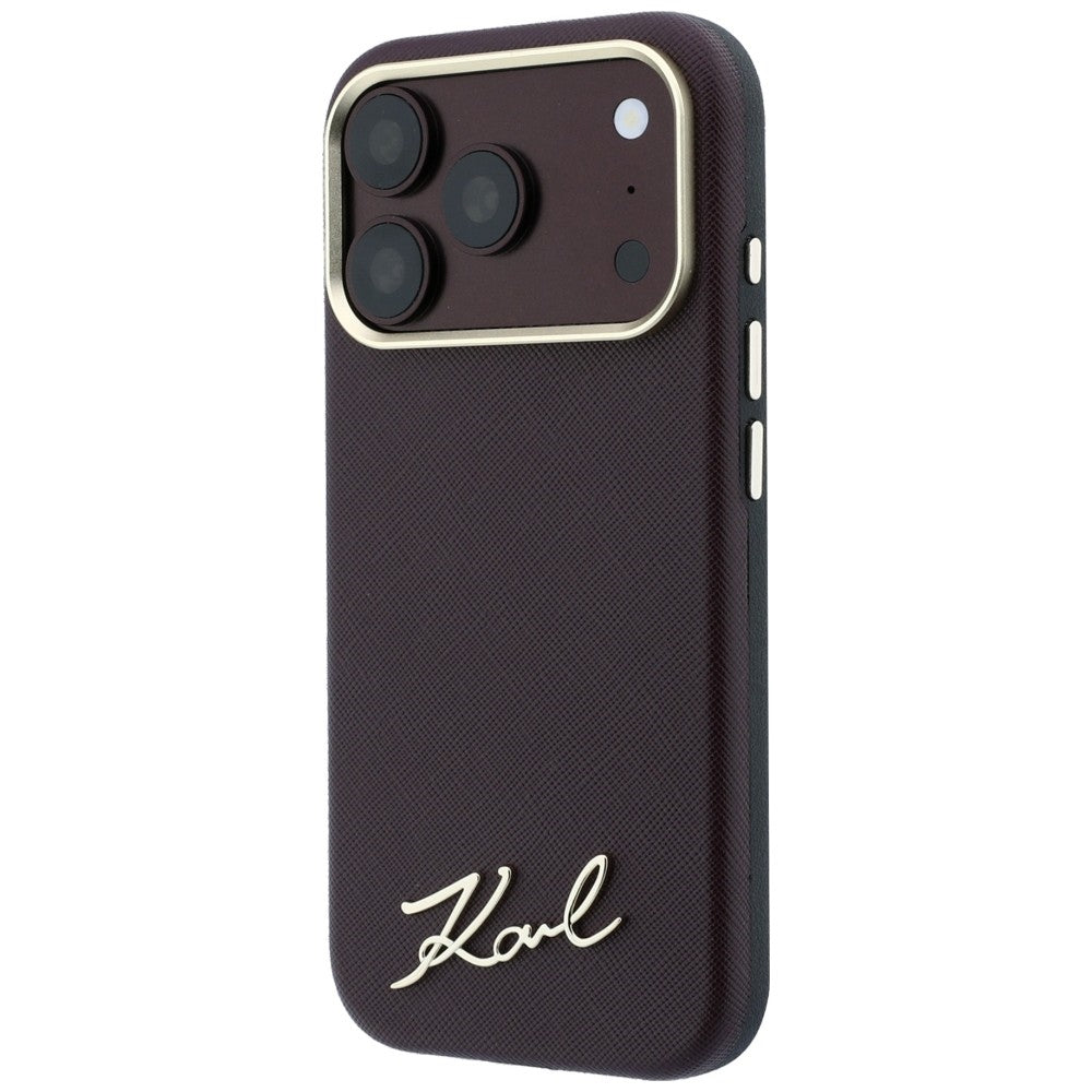 MagSafe-kuori Apple iPhone 18 Pro / 17 Pro:lle, Karl Lagerfeld, Saffiano Small Script Metal Logo, Viininpunainen