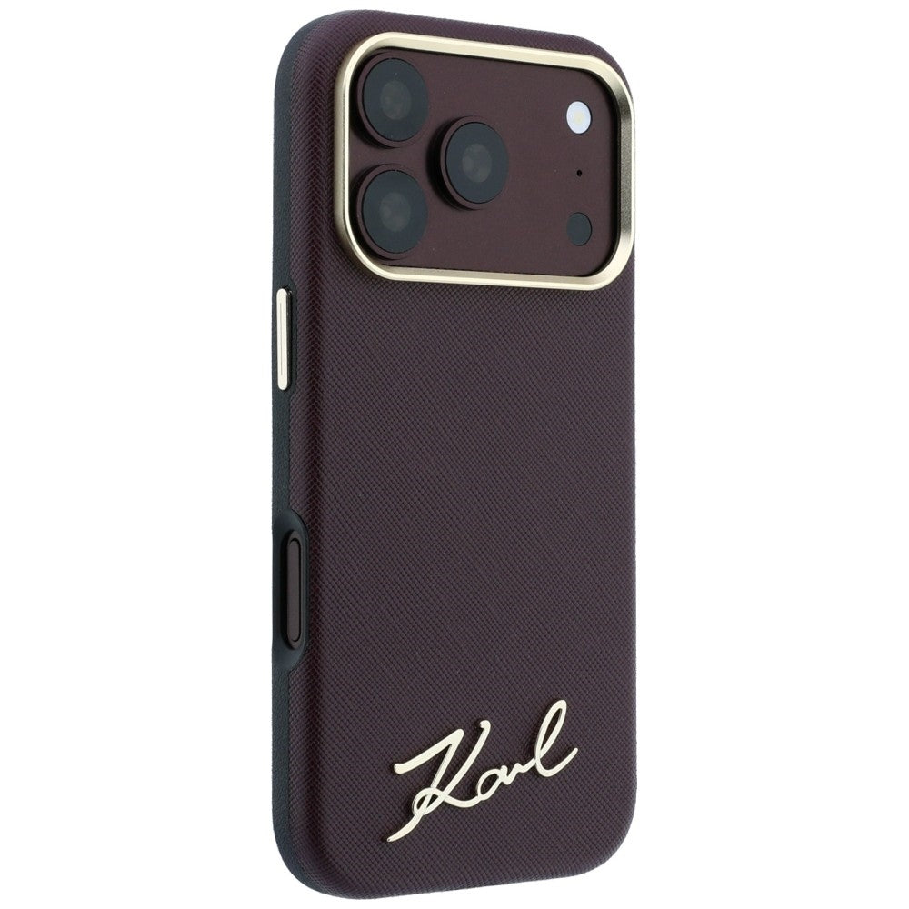 MagSafe-kuori Apple iPhone 18 Pro / 17 Pro:lle, Karl Lagerfeld, Saffiano Small Script Metal Logo, Viininpunainen