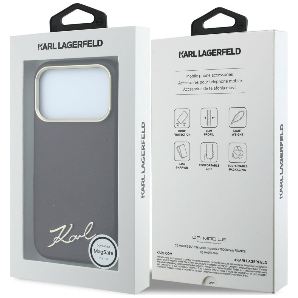 MagSafe-kuori Apple iPhone 18 Pro / 17 Pro:lle, Karl Lagerfeld, Saffiano Small Script Metal Logo, Viininpunainen