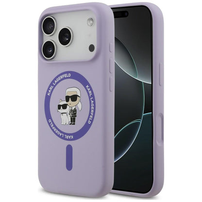 MagSafe-kuori Apple iPhone 18 Pro / 17 Pro -puhelimelle, Karl Lagerfeld, Silicone Ring Karl & Choupette, violetti