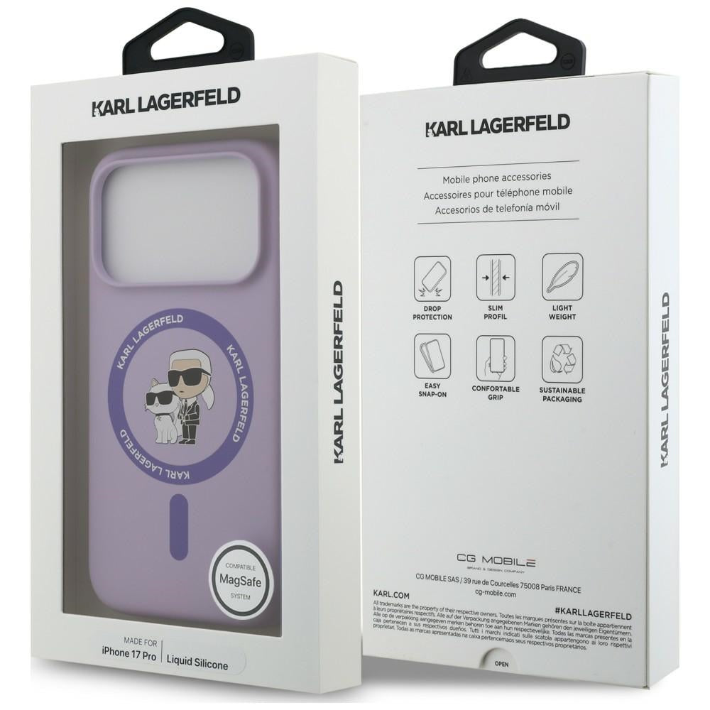 MagSafe-kuori Apple iPhone 18 Pro / 17 Pro -puhelimelle, Karl Lagerfeld, Silicone Ring Karl & Choupette, violetti