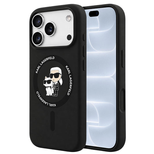MagSafe-kuori Apple iPhone 18 Pro / 17 Pro:lle, Karl Lagerfeld, Silikonisormus Karl & Choupette, Musta
