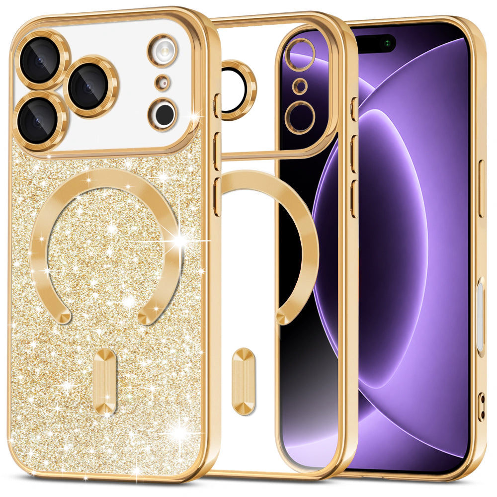 MagSafe Case for Apple iPhone 18 Pro / 17 Pro, Techsuit, Luxury Glitter, Gold