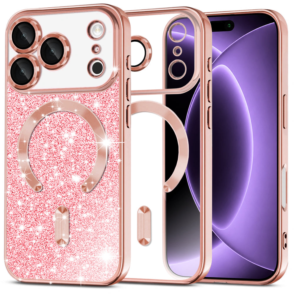 MagSafe-kuori Apple iPhone 18 Pro / 17 Pro:lle, Techsuit, Luxury Glitter, Vaaleanpunainen Kulta
