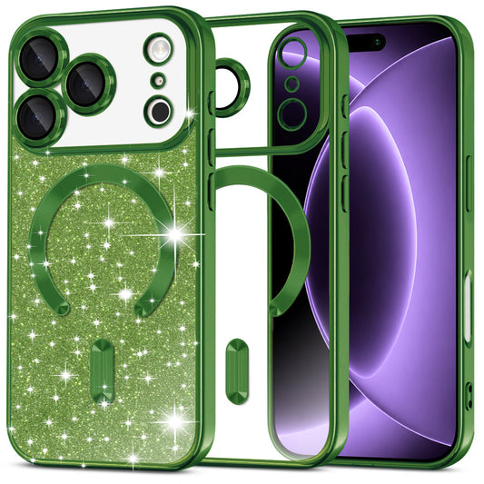 MagSafe-kuori Apple iPhone 18 Pro / 17 Pro:lle, Techsuit, Luxury Glitter, Tummanvihreä