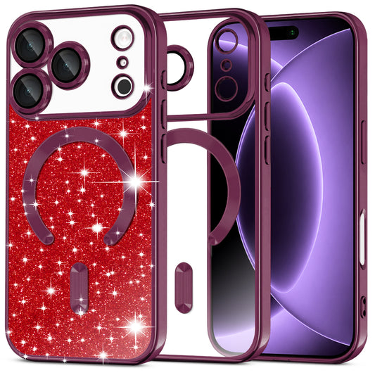 MagSafe-kuori Apple iPhone 18 Pro / 17 Pro:lle, Techsuit, Luxury Glitter, Tummanpunainen