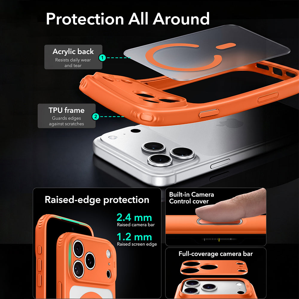 MagSafe-kuori Apple iPhone 18 Pro:lle, ESR, Classic Hybrid, satiininoranssi