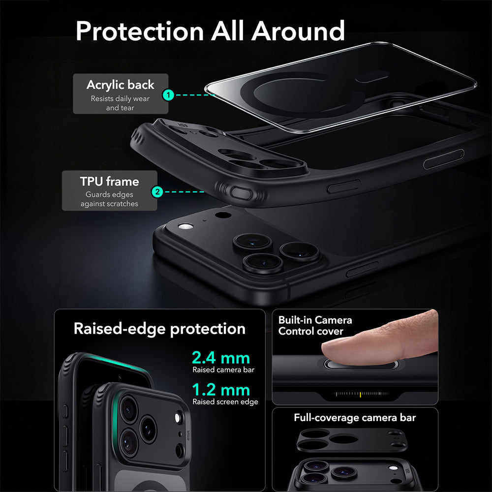 MagSafe-kuori Apple iPhone 18 Pro Max / 17 Pro Max, ESR, Classic Hybrid, Musta Läpinäkyvä