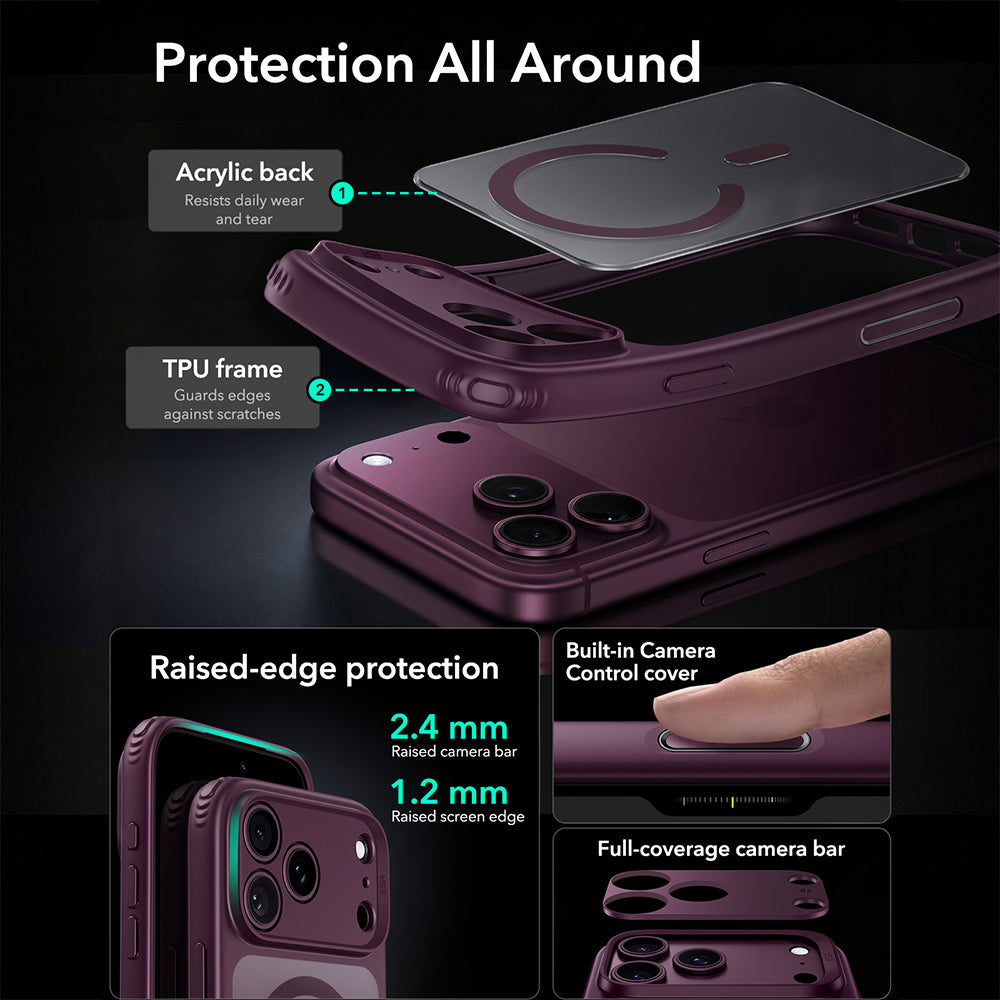 MagSafe-kuori Apple iPhone 18 Pro Max / 17 Pro Max, ESR, Classic Hybrid, Tummanpunainen satiini