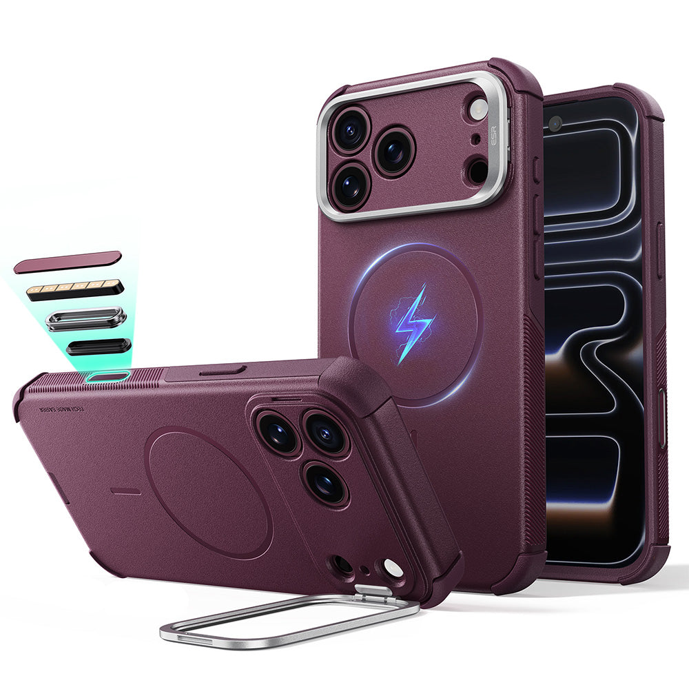 MagSafe-kuori Apple iPhone 18 Pro Max / 17 Pro Max, ESR, Cyber Armor Kickstand, Tummanpunainen satiini