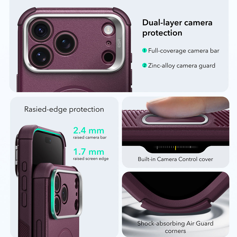 MagSafe-kuori Apple iPhone 18 Pro Max / 17 Pro Max, ESR, Cyber Armor Kickstand, Tummanpunainen satiini