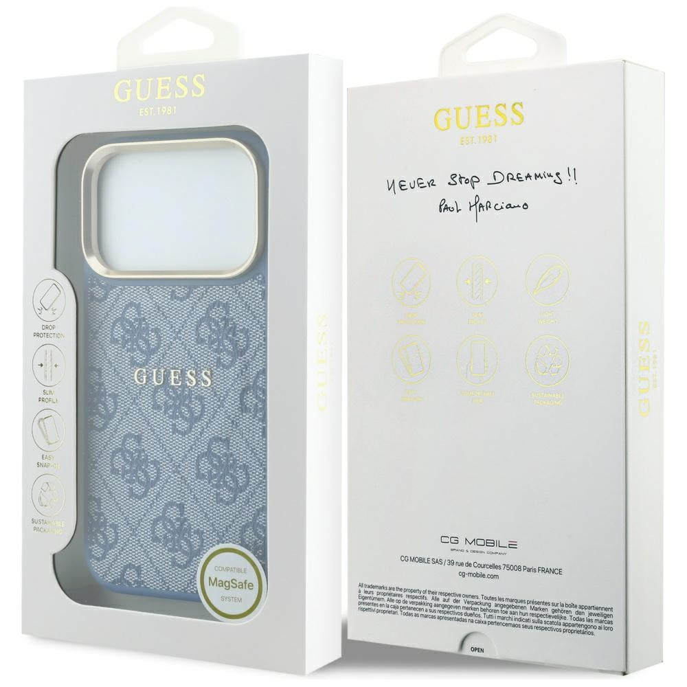 MagSafe-kuori Apple iPhone 18 Pro Max / 17 Pro Max, Guess, 4G kohokuvioitu klassikko, sininen