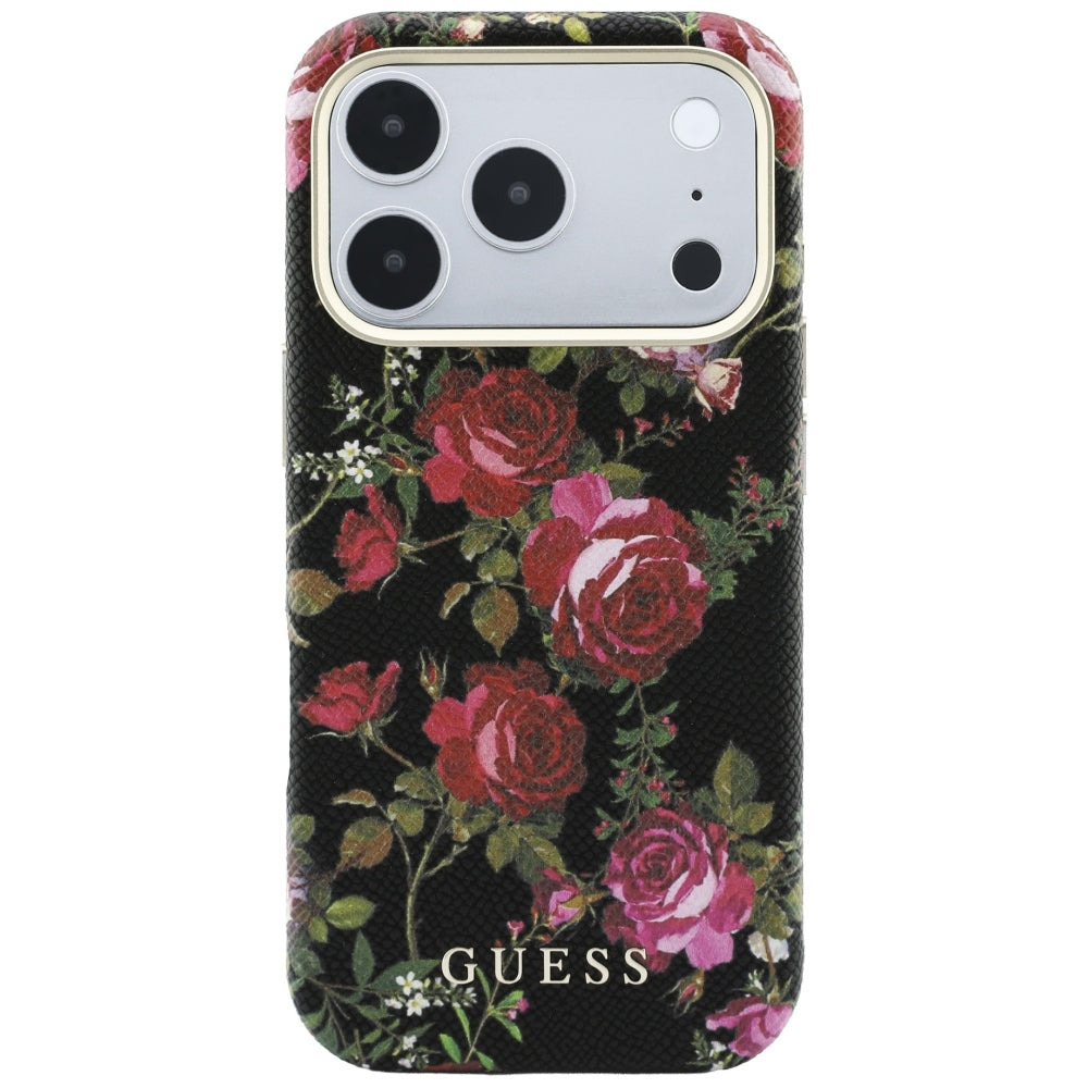 MagSafe-kuori Apple iPhone 18 Pro Max / 17 Pro Max -puhelimelle, Guess, Blossom Roses Print, musta