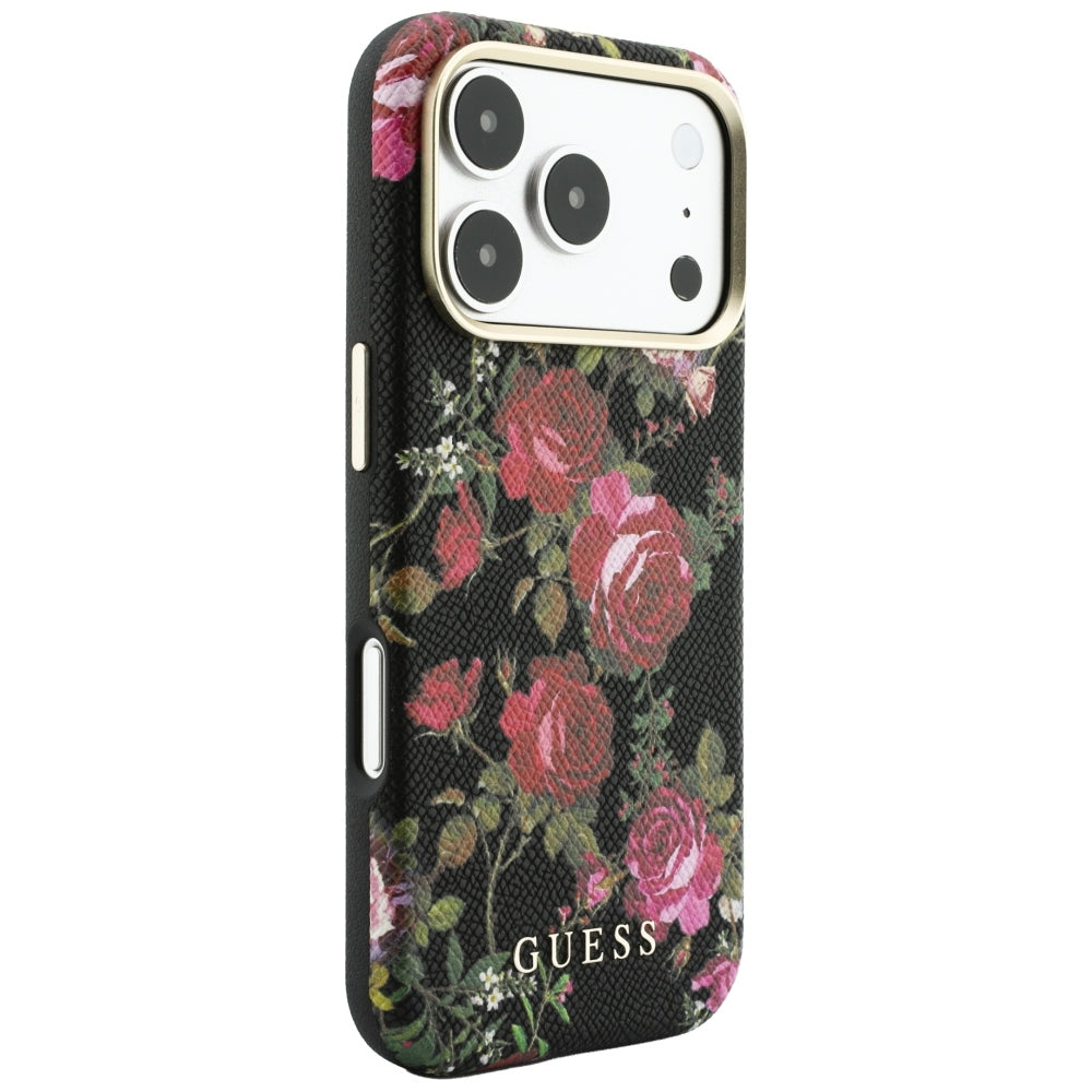 MagSafe-kuori Apple iPhone 18 Pro Max / 17 Pro Max -puhelimelle, Guess, Blossom Roses Print, musta