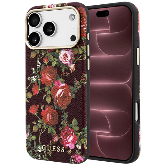 MagSafe-kuori Apple iPhone 18 Pro Max / 17 Pro Max -puhelimelle, Guess, Blossom Roses Print, viininpunainen