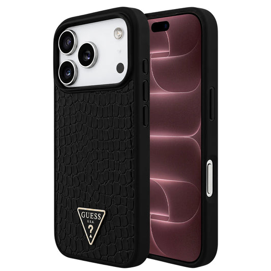 MagSafe-suojakuori Apple iPhone 18 Pro Max / 17 Pro Max -puhelimelle, Guess, Croco Triangle Logo, musta