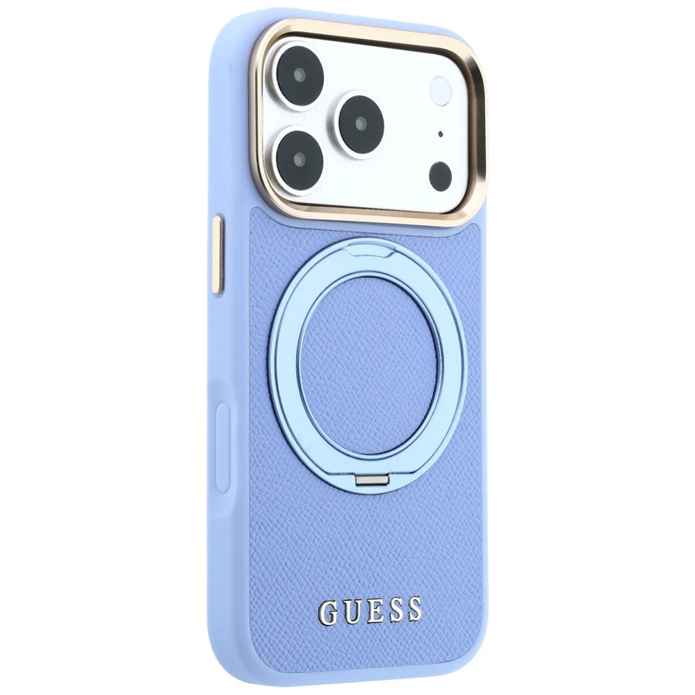 MagSafe-kuori Apple iPhone 18 Pro Max / 17 Pro Max -puhelimelle, Guess Grained Ring Stand 360 Classic, sininen