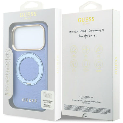 MagSafe-kuori Apple iPhone 18 Pro Max / 17 Pro Max -puhelimelle, Guess Grained Ring Stand 360 Classic, sininen