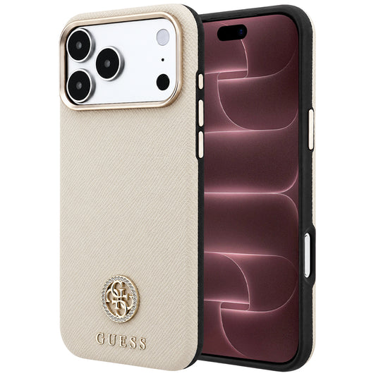 MagSafe-kuori Apple iPhone 18 Pro Max / 17 Pro Max, Guess, rakeinen pyöreä strassilogo, beige