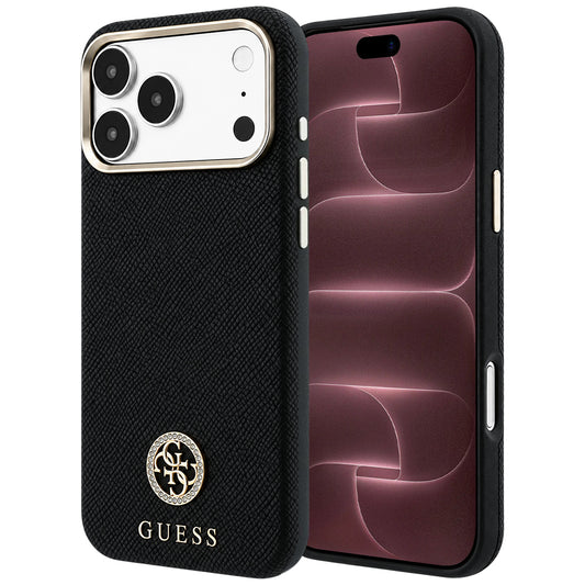 MagSafe-kuori Apple iPhone 18 Pro Max / 17 Pro Max, Guess, Karkeapintainen Pyöreä Strass-logo, Musta