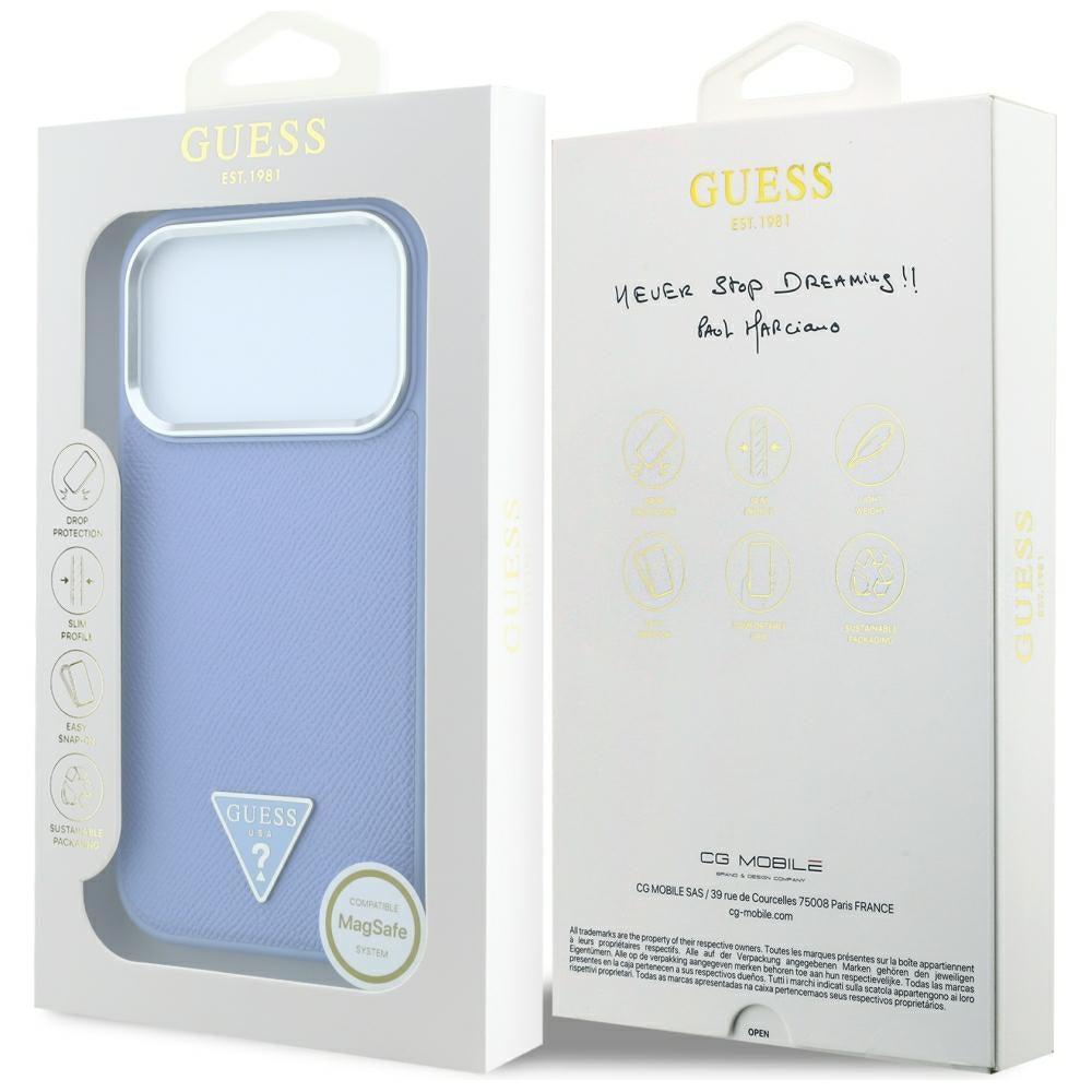 MagSafe-kuori Apple iPhone 18 Pro Max / 17 Pro Max, Guess, Karkeapintainen kolmion logo, Sininen
