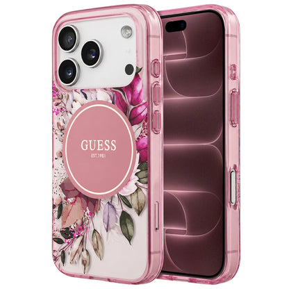 MagSafe-kuori Apple iPhone 18 Pro Max / 17 Pro Max -puhelimelle, Guess, IML Flower & Tonal Circle, vaaleanpunainen