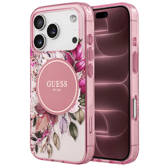 MagSafe-kuori Apple iPhone 18 Pro Max / 17 Pro Max -puhelimelle, Guess, IML Flower & Tonal Circle, vaaleanpunainen