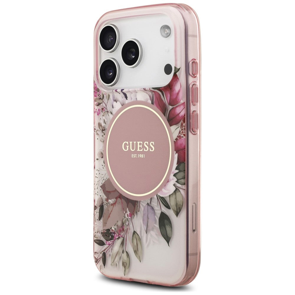 MagSafe-kuori Apple iPhone 18 Pro Max / 17 Pro Max -puhelimelle, Guess, IML Flower & Tonal Circle, vaaleanpunainen