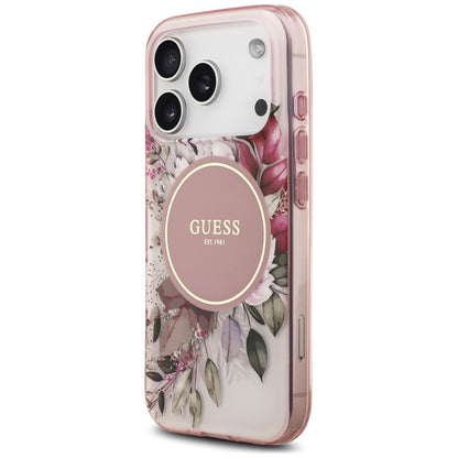 MagSafe-kuori Apple iPhone 18 Pro Max / 17 Pro Max -puhelimelle, Guess, IML Flower & Tonal Circle, vaaleanpunainen
