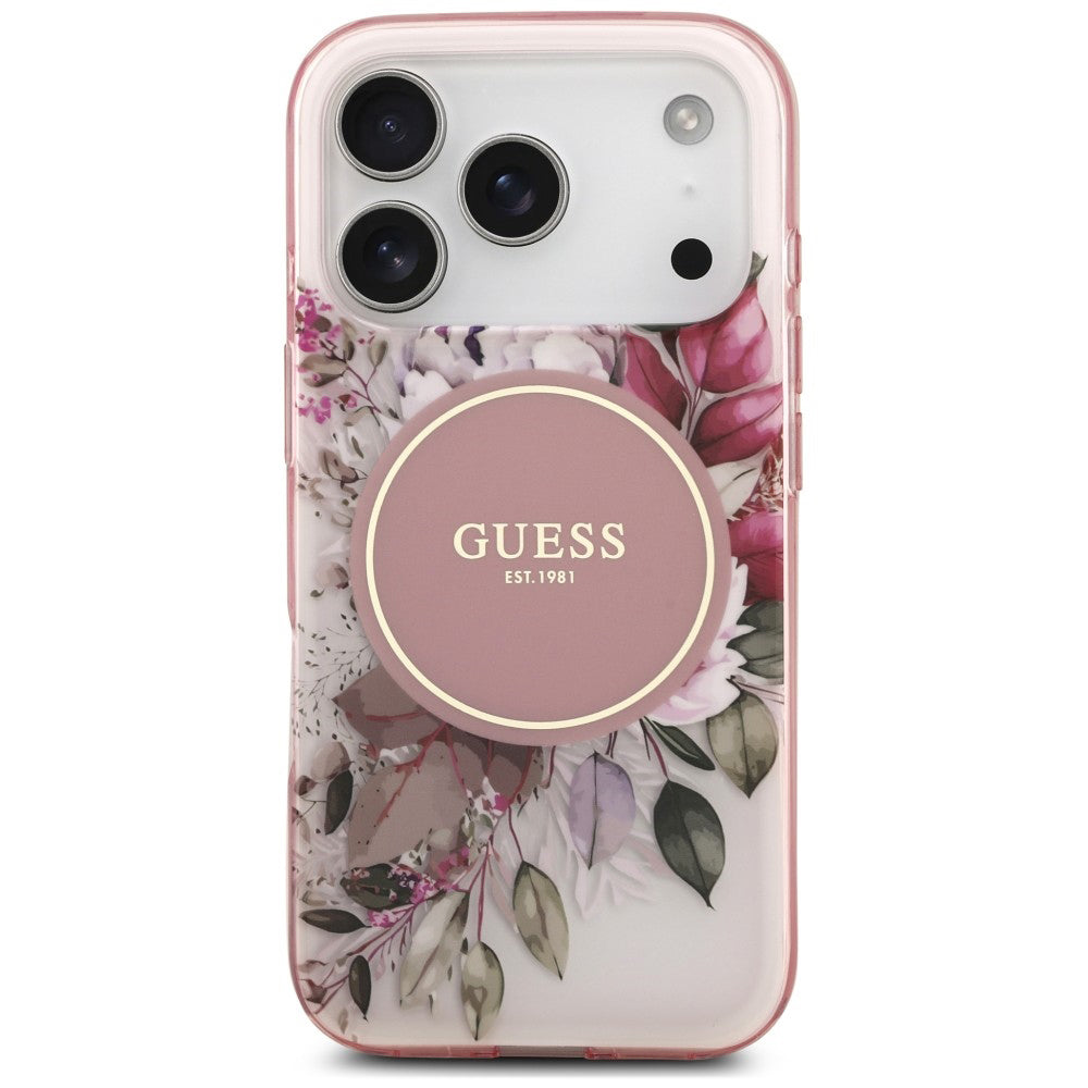 MagSafe-kuori Apple iPhone 18 Pro Max / 17 Pro Max -puhelimelle, Guess, IML Flower & Tonal Circle, vaaleanpunainen