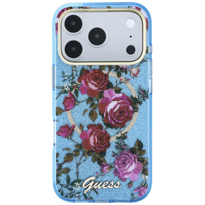 MagSafe-kuori Apple iPhone 18 Pro Max / 17 Pro Max, Guess, IML Glitter Blossom Roses, Bleu