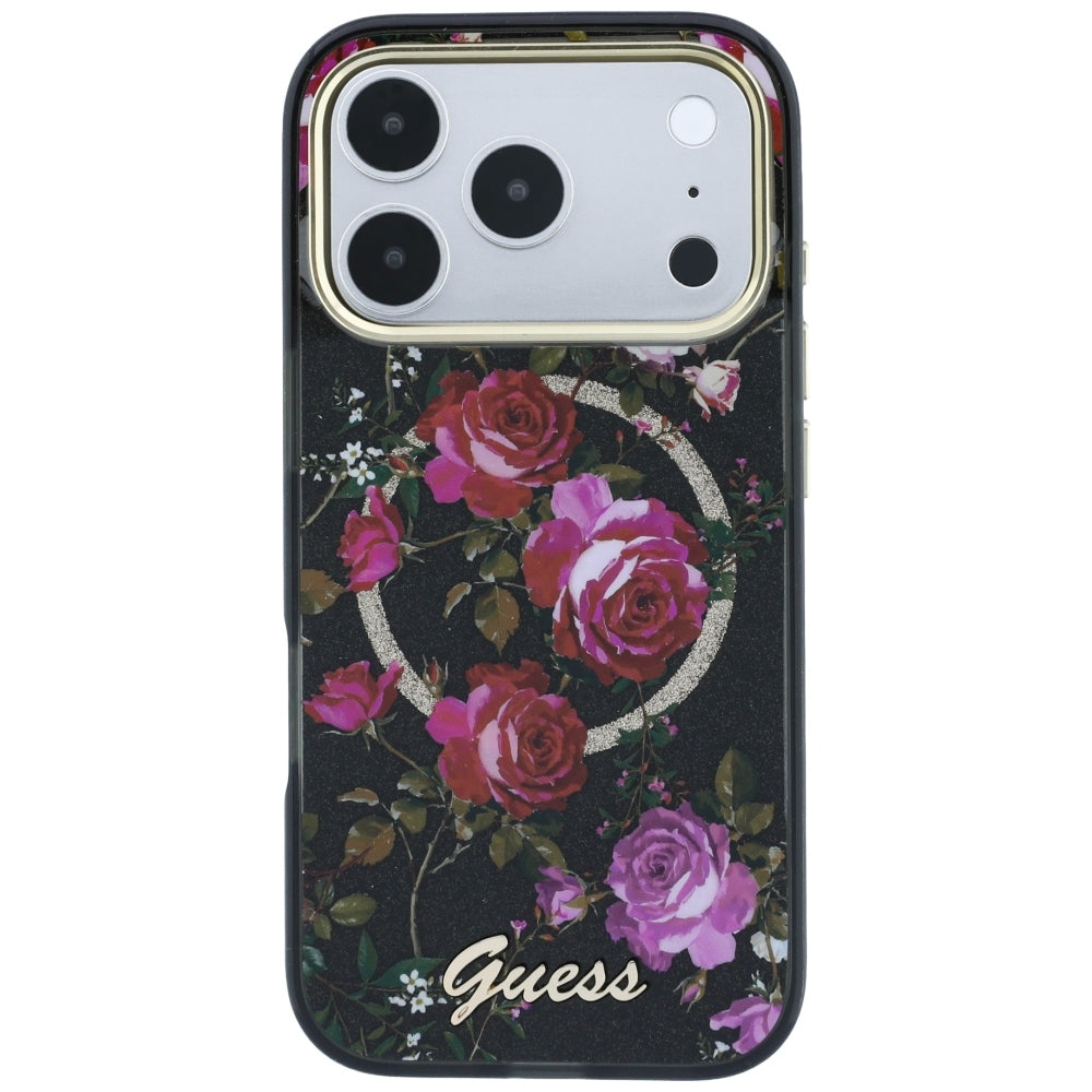 MagSafe-kuori Apple iPhone 18 Pro Max / 17 Pro Max -puhelimelle, Guess, IML Glitter Blossom Roses, musta