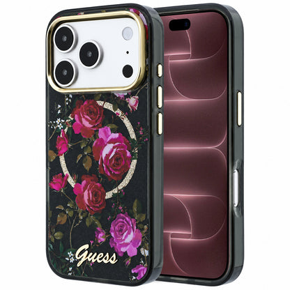 MagSafe-kuori Apple iPhone 18 Pro Max / 17 Pro Max -puhelimelle, Guess, IML Glitter Blossom Roses, musta