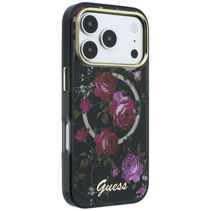 MagSafe-kuori Apple iPhone 18 Pro Max / 17 Pro Max -puhelimelle, Guess, IML Glitter Blossom Roses, musta