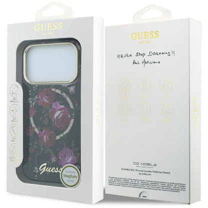 MagSafe-kuori Apple iPhone 18 Pro Max / 17 Pro Max -puhelimelle, Guess, IML Glitter Blossom Roses, musta