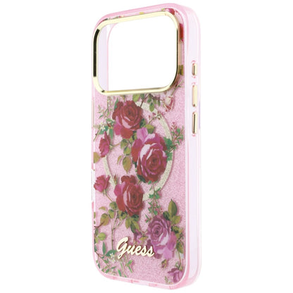 MagSafe-kuori Apple iPhone 18 Pro Max / 17 Pro Max -puhelimelle, Guess, IML Glitter Blossom Roses, vaaleanpunainen