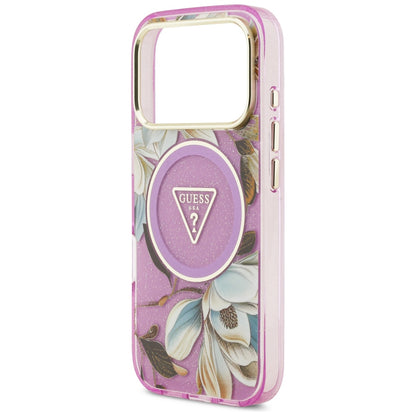 MagSafe-kuori Apple iPhone 18 Pro Max / 17 Pro Max -puhelimelle, Guess, IML Metal Glitter Flowers Triangle, violetti