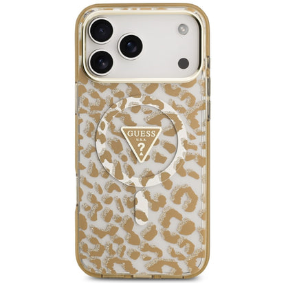 MagSafe-kuori Apple iPhone 18 Pro Max / 17 Pro Max, Guess, Leopard Glitter Triangle Logo, Ruskea