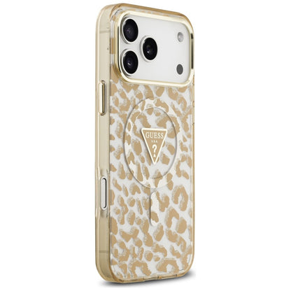 MagSafe-kuori Apple iPhone 18 Pro Max / 17 Pro Max, Guess, Leopard Glitter Triangle Logo, Ruskea