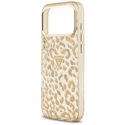 MagSafe-kuori Apple iPhone 18 Pro Max / 17 Pro Max, Guess, Leopard Glitter Triangle Logo, Ruskea