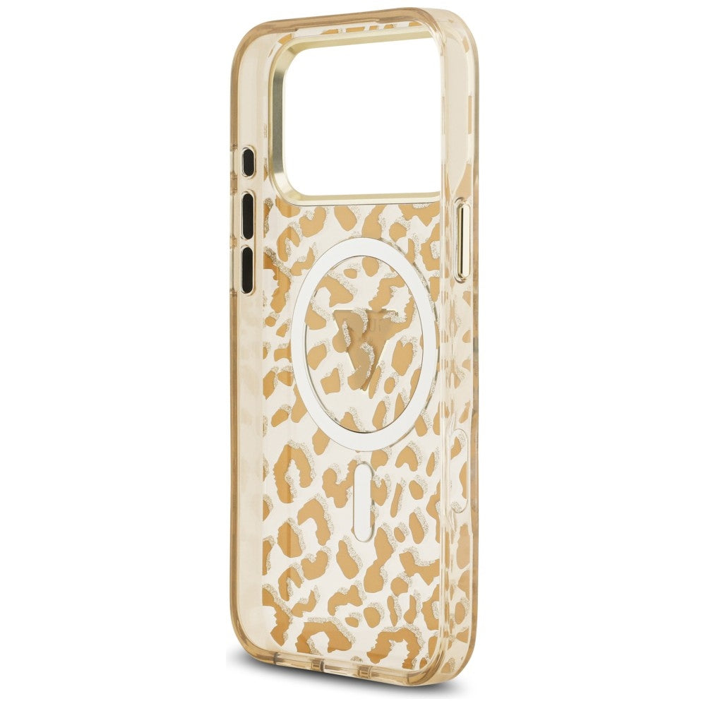 MagSafe-kuori Apple iPhone 18 Pro Max / 17 Pro Max, Guess, Leopard Glitter Triangle Logo, Ruskea
