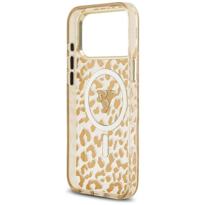 MagSafe-kuori Apple iPhone 18 Pro Max / 17 Pro Max, Guess, Leopard Glitter Triangle Logo, Ruskea
