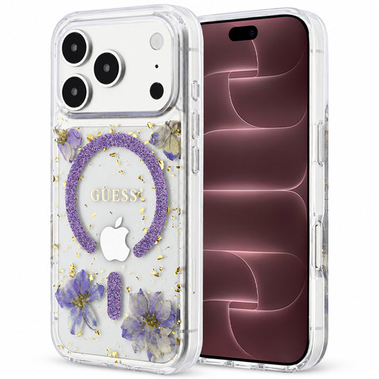 MagSafe-kuori Apple iPhone 18 Pro Max / 17 Pro Max, Guess, hartsikukat ja kimallus, violetti
