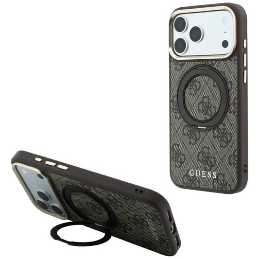 MagSafe-kuori Apple iPhone 18 Pro Max / 17 Pro Max, Guess, Ring Stand 360 4G Classic Logo, Ruskea