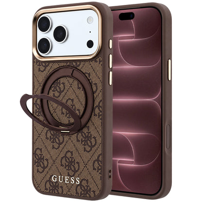 MagSafe Case for Apple iPhone 18 Pro Max / 17 Pro Max, Guess, Ring Stand 360 4G Classic Logo, Brown