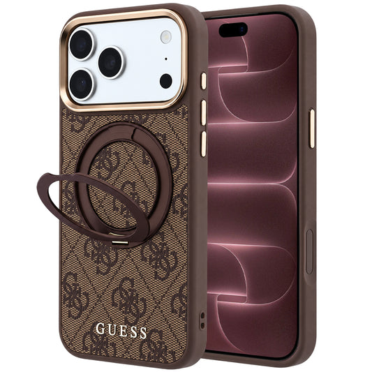 MagSafe-kuori Apple iPhone 18 Pro Max / 17 Pro Max, Guess, Ring Stand 360 4G Classic Logo, Ruskea