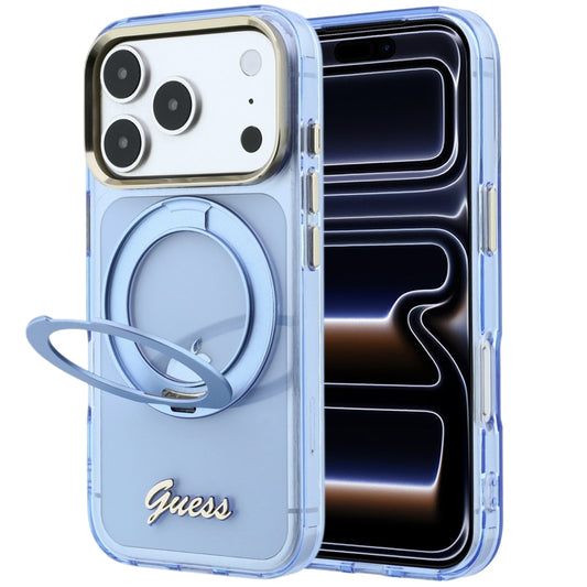 MagSafe-kuori Apple iPhone 18 Pro Max / 17 Pro Max, Guess, Ring Stand Script Metal Logo, Sininen