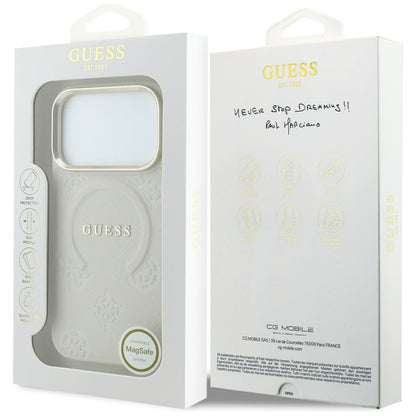 MagSafe Case for Apple iPhone 18 Pro Max / 17 Pro Max, Guess, Saffiano Peony Hot Stamp, Beige