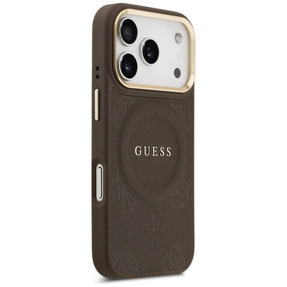 MagSafe-kuori Apple iPhone 18 Pro Max / 17 Pro Max -puhelimelle, Guess, Saffiano Peony Ring, ruskea